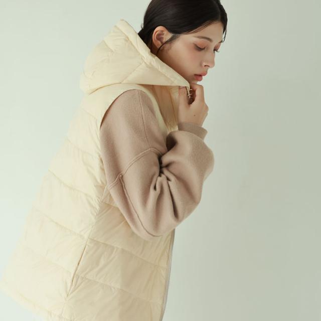 ウール ノーカラー コート ダウンベスト 3WAY ベージュ