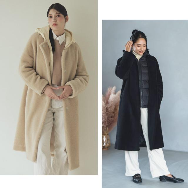 ウール ノーカラー コート ダウンベスト 3WAY ネイビー