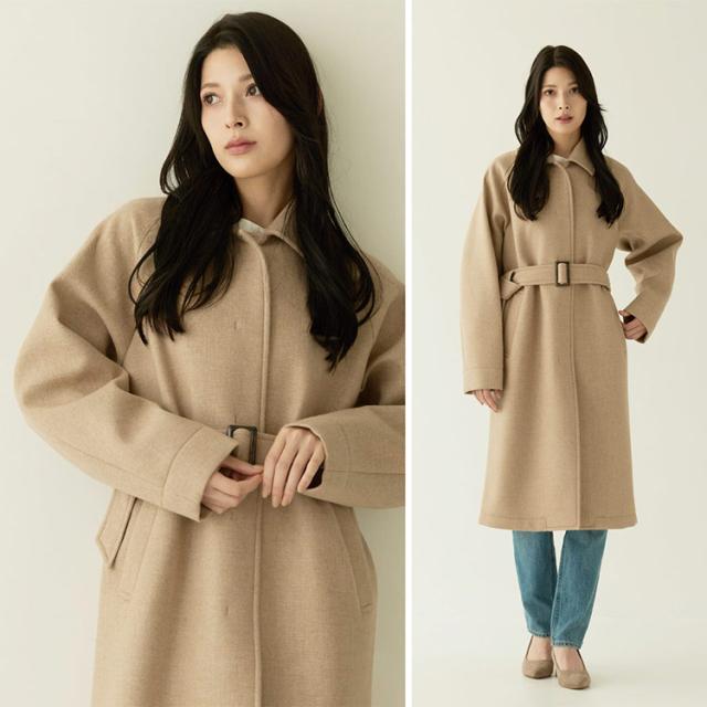 ステンカラーコート 尾州ウール ウールコート vネック