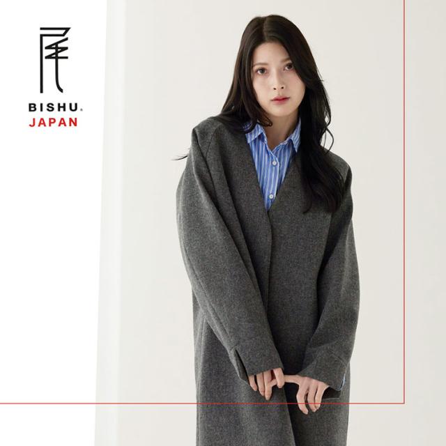 ノーカラーコート 尾州ウール ウールコート 上質