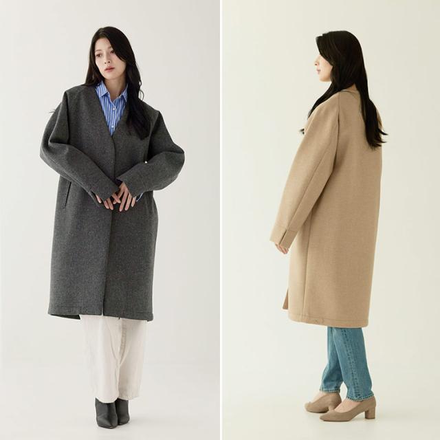 ノーカラーコート 尾州ウール ウールコート