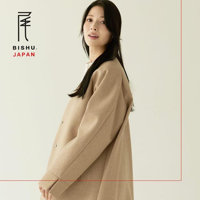 ノーカラーコート 尾州ウール ウールコート ゆったり