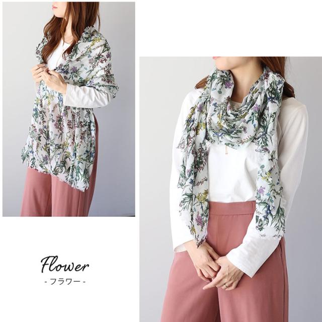 リネン カシミヤ ストール フラワー 花柄