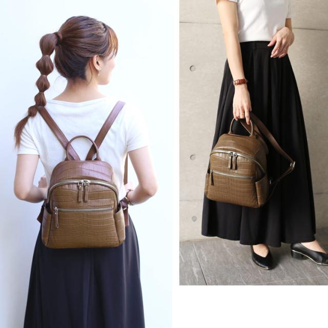 クロコダイル マット 加工 リュック 2WAY レディース バッグ ハンドバッグ