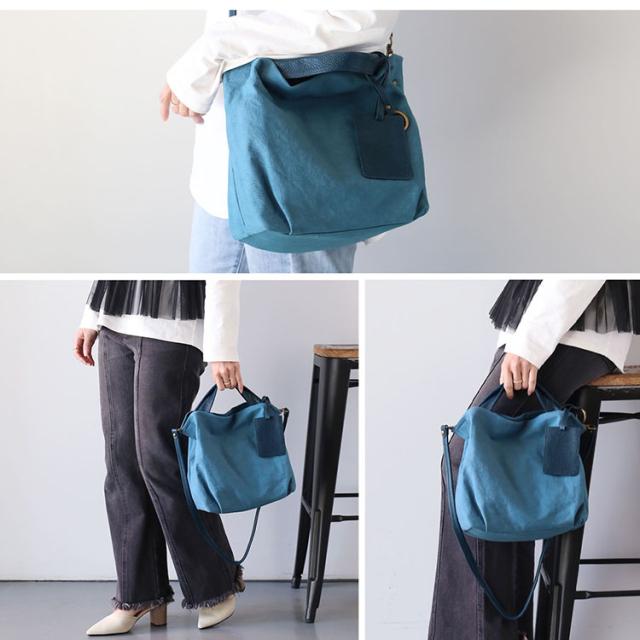 mieno kapol キャンバス レザー 2wayバッグ レディース ブルー 青