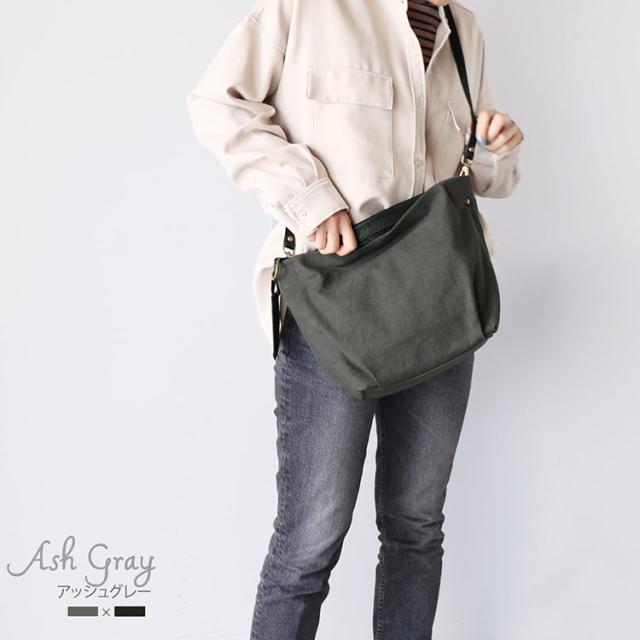 mieno kapol 帆布 レザー 2wayバッグ レディース グレー チャコール