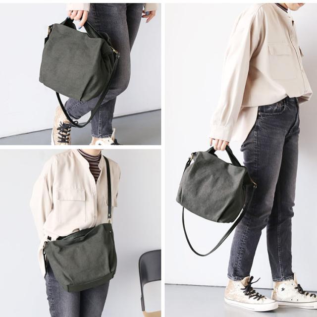 mieno kapol キャンバス レザー 2wayバッグ レディース グレー チャコール