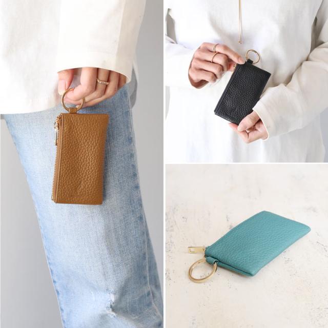 牛革 キーケース 本革 レディース リング付き 薄型