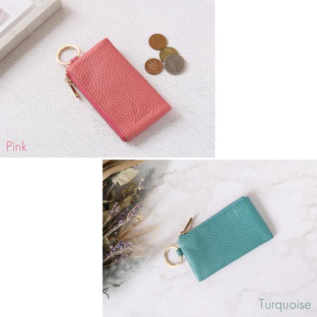牛革 キーケース 本革 レディース リング付き 薄型 ピンク ブルー グリーン