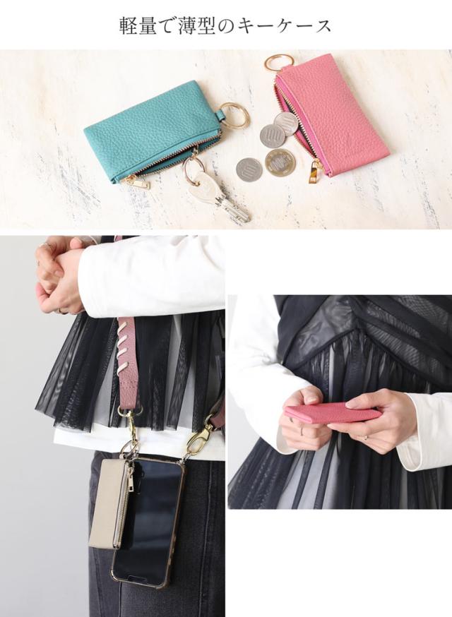 牛革 キーケース 本革 レディース リング付き 薄型