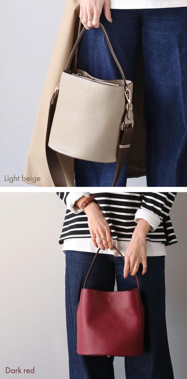 あおりポケット 牛革 2way ハンドバッグ