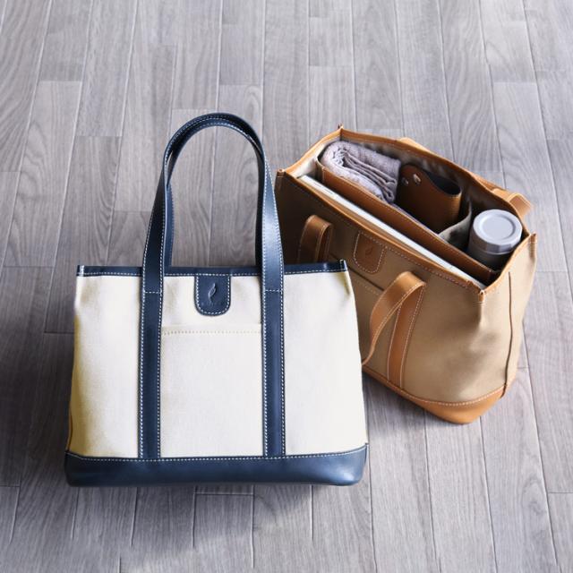mieno 仕切り トートバッグ ハンドバッグ キャンバス レザー