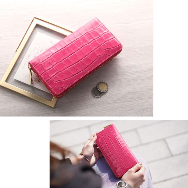 本革ラウンドファスナー長財布クロコダイル型押しイタリアンレザー