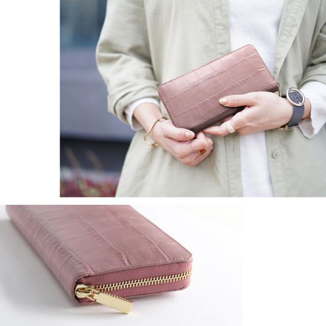 本革ラウンドファスナー長財布クロコダイル型押しイタリアンレザー