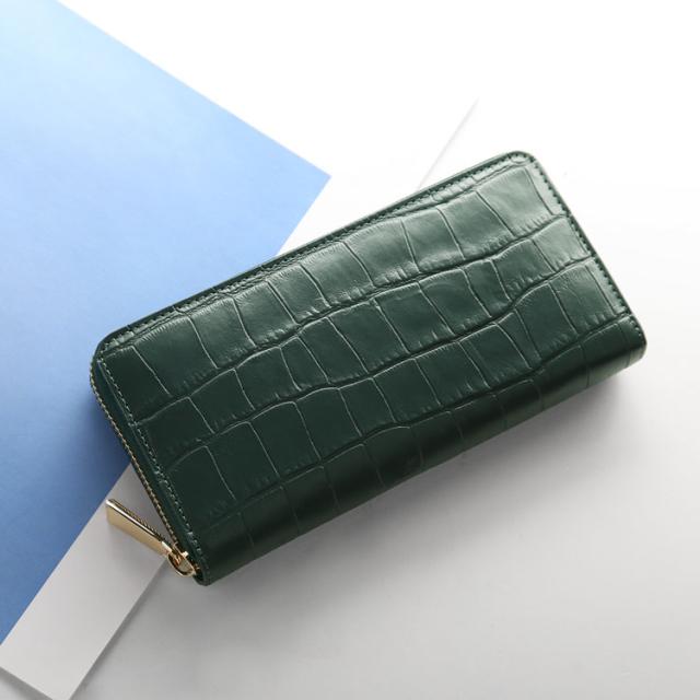 本革ラウンドファスナー長財布クロコダイル型押しイタリアンレザー