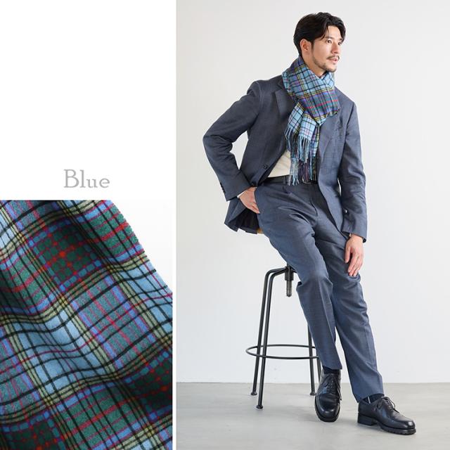 カシミヤ 100% ストール ブルー チェック