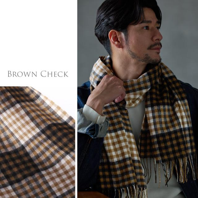 カシミヤ 100% ストール メンズ ブラウン チェック