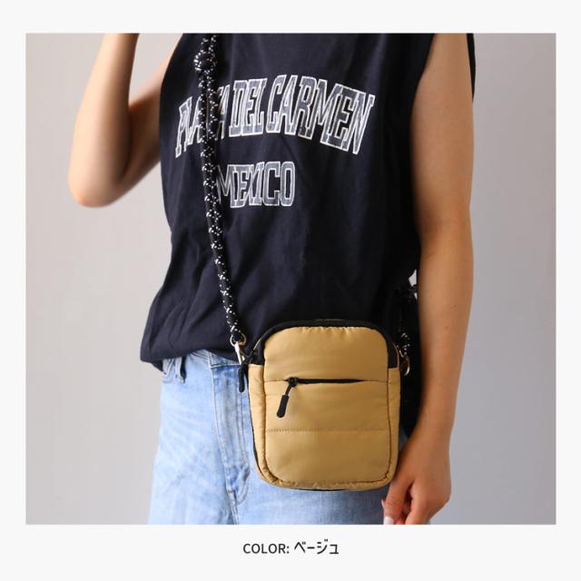 ミニショルダーバッグ スマホポーチ 中綿 ミニバッグ ベージュ