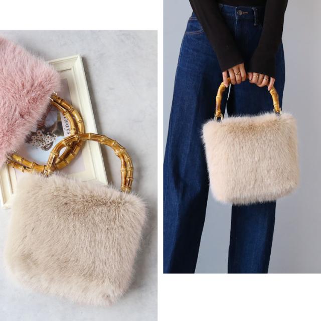 エコファー バンブー バッグ ピンク アイボリー