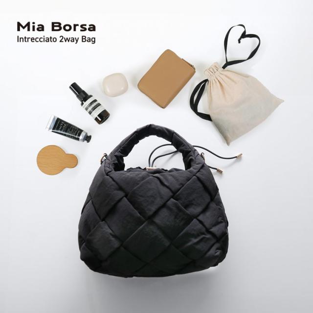 Mia Borsa ナイロン メッシュ バッグ イントレチャート 2WAY 軽量 軽い 編み込み ブラック (07000643r) Mia Borsa ナイロン メッシュ バッグ イントレチャート 2WAY 軽量 軽い