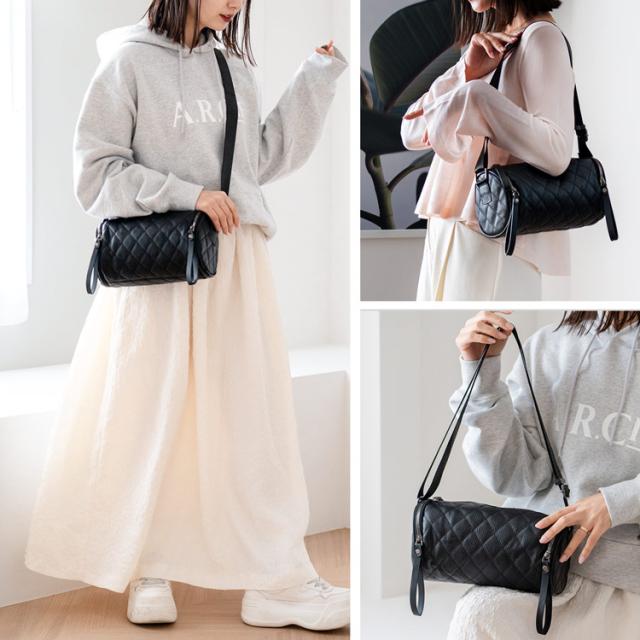 レザーロールバッグキルティングショルダーバッグ