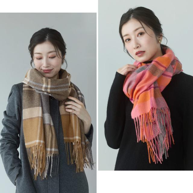 チェック柄 カシミヤ100% ストール 大判