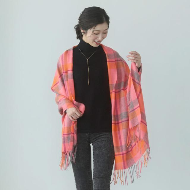 チェック柄 カシミヤ100% ストール 大判