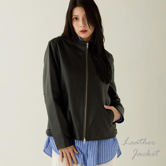 ラム レザー ジャケット スタンドカラー ブラック