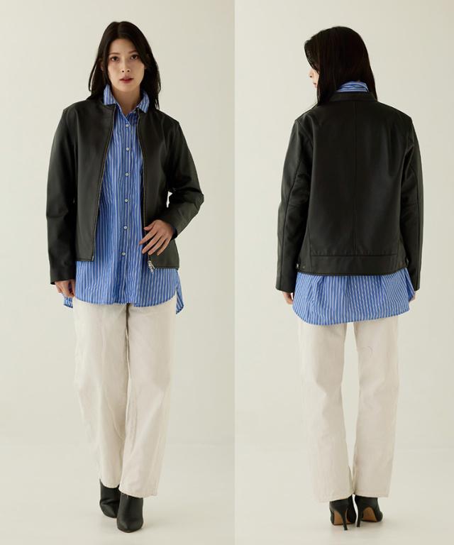 柔らかい 軽い ラム レザー ジャケット スタンドカラー ブラック