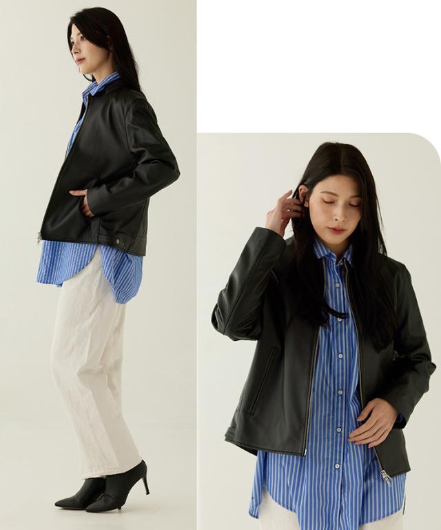 ラム レザー ジャケット スタンドカラー ブラック