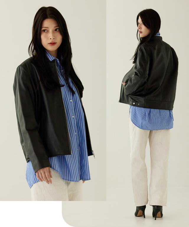 ラム レザー ジャケット スタンドカラー ブラック