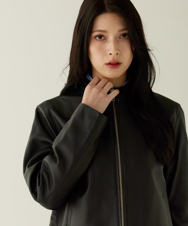 ラム レザー ジャケット スタンドカラー ブラック