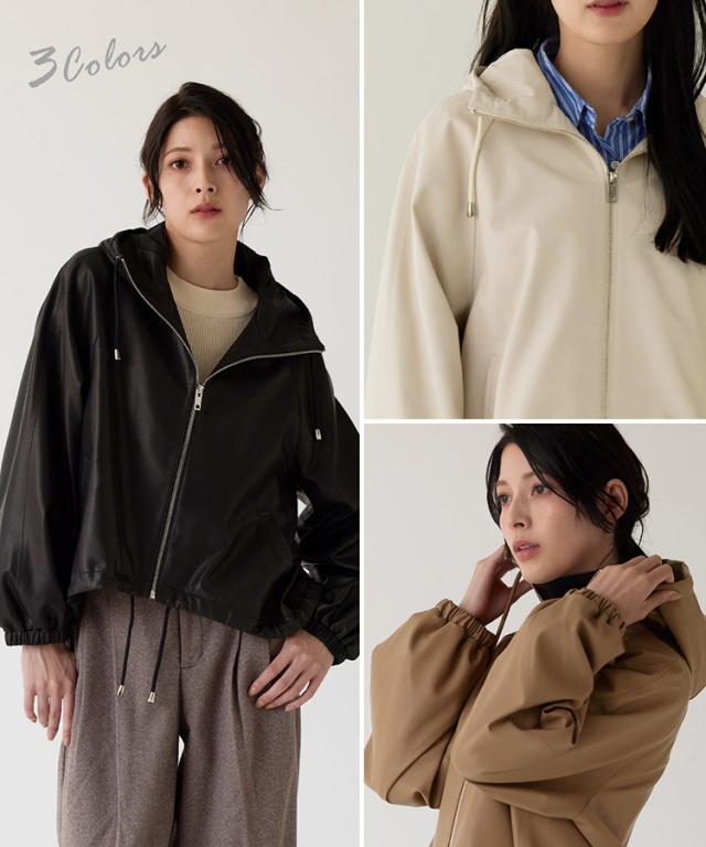 ラム レザー ジャケット フード付き