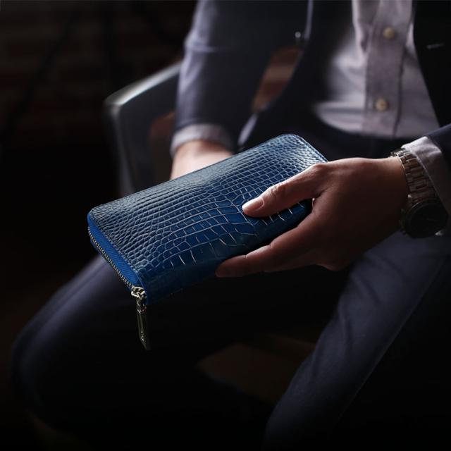 ナイルクロコダイル日本製長財布藍染め