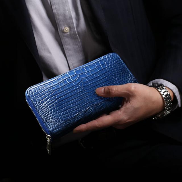 ナイルクロコダイル日本製長財布藍染め