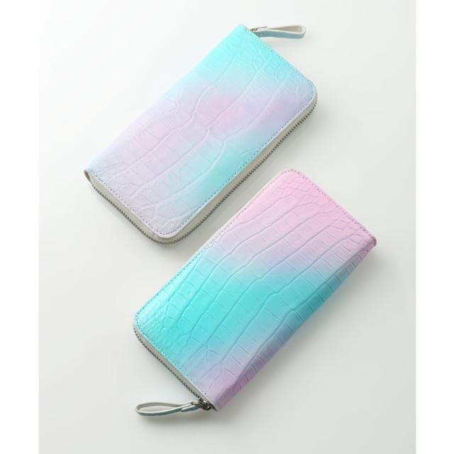 クロコダイル パステルカラー グラデーション ラウンドファスナー 長財布 クロコダイル マット 高級 鰐革 財布