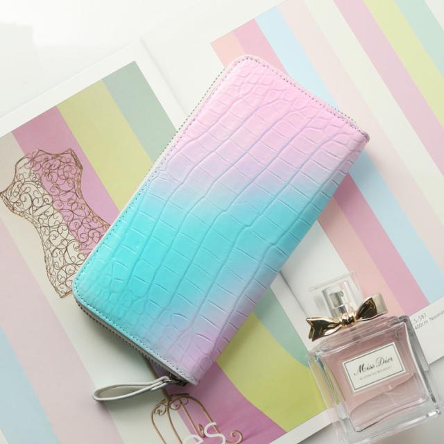 クロコダイル パステルカラー グラデーション ラウンドファスナー 長財布 クロコダイル マット 高級 鰐革 財布
