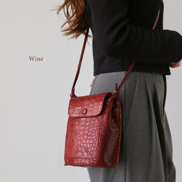 クロコダイル 本革 ミニショルダーバッグ ワイン