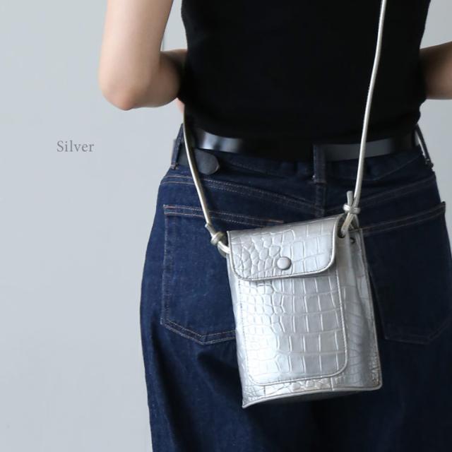 クロコダイル 本革 ミニショルダーバッグ シルバー