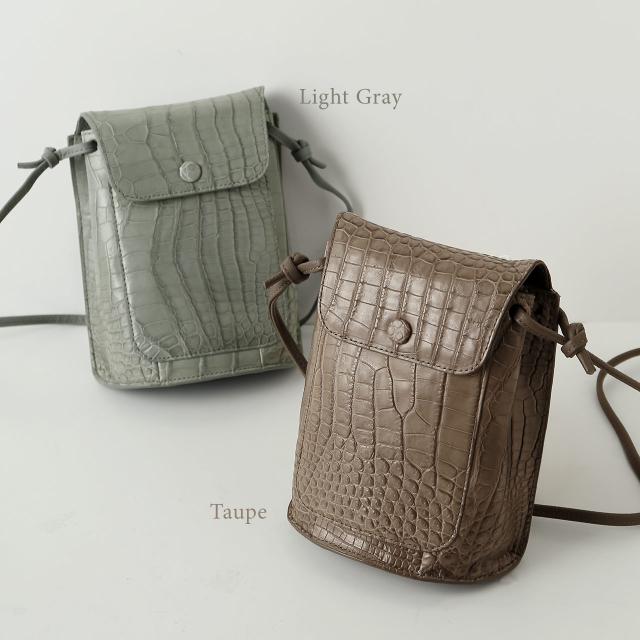クロコダイル 本革 ミニショルダーバッグ  ライトグレー トープ