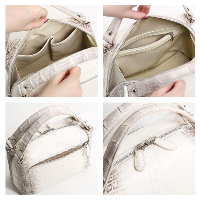 ヒマラヤクロコダイル ハンドバッグ 2way マット加工 ホワイト ショルダーバッグ 鰐革 本革