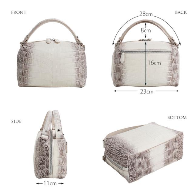 ヒマラヤクロコダイル ハンドバッグ 2way マット加工 ホワイト ショルダーバッグ 鰐革 本革