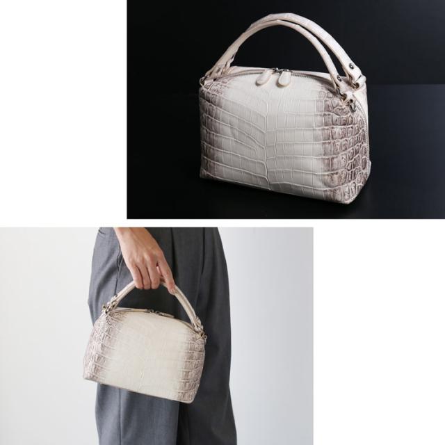 ヒマラヤクロコダイル ハンドバッグ 2way マット加工 ホワイト ショルダーバッグ 鰐革 本革