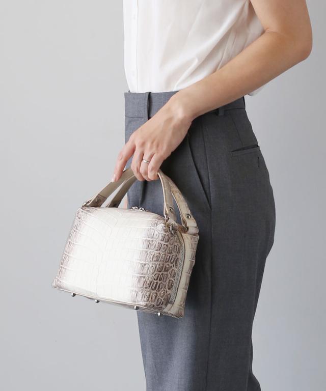 ヒマラヤクロコダイル ハンドバッグ 2way マット加工 ホワイト ショルダーバッグ 鰐革 本革