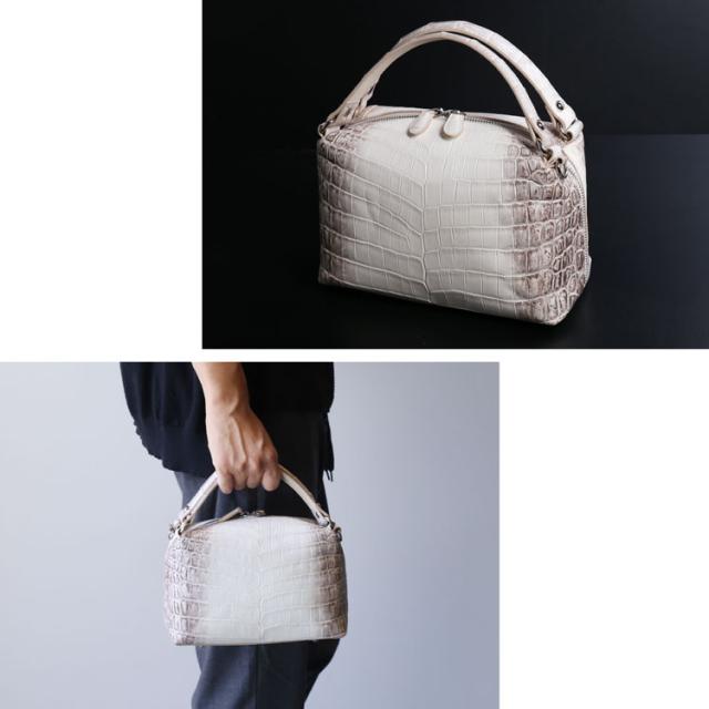 ヒマラヤクロコダイル ハンドバッグ 2way マット加工 ホワイト ショルダーバッグ 鰐革 本革