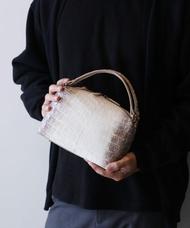 ヒマラヤクロコダイル ハンドバッグ 2way マット加工 ホワイト ショルダーバッグ 鰐革 本革