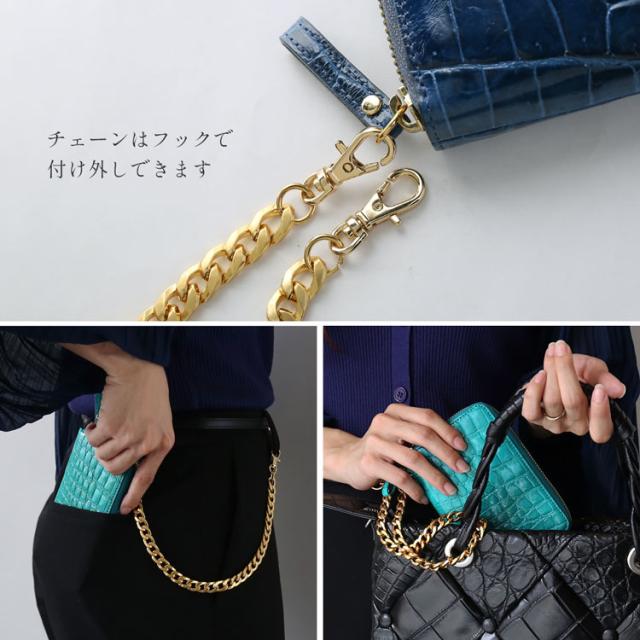 クロコダイル 折財布 ラウンドファスナー チェーンストラップ付き