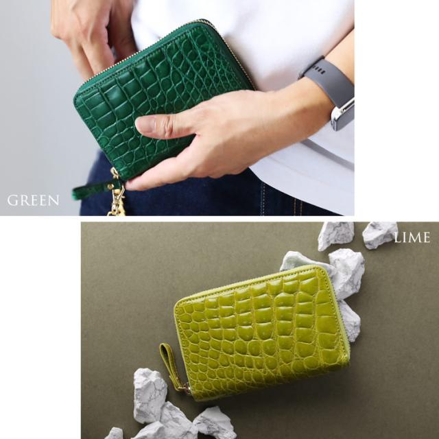 クロコダイル 折財布 ラウンドファスナー ターコイズブルー