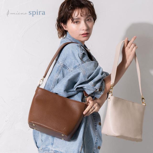 mieno 本革 ワンショルダーバッグ ブラウン ヌーディーベージュ