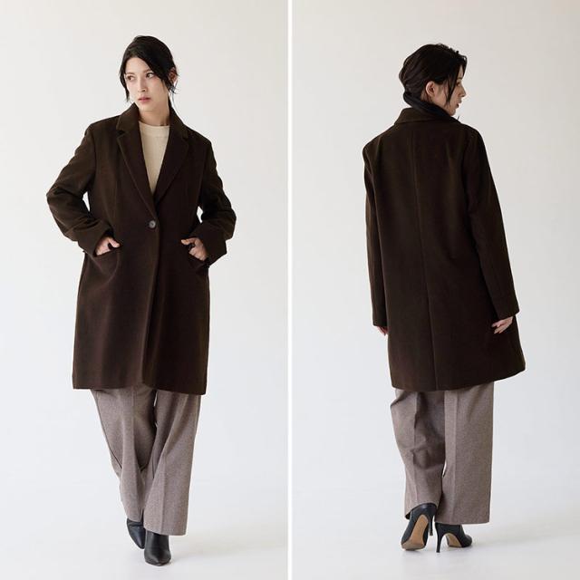チェスターコート ウール混 レディース ダークブラウン